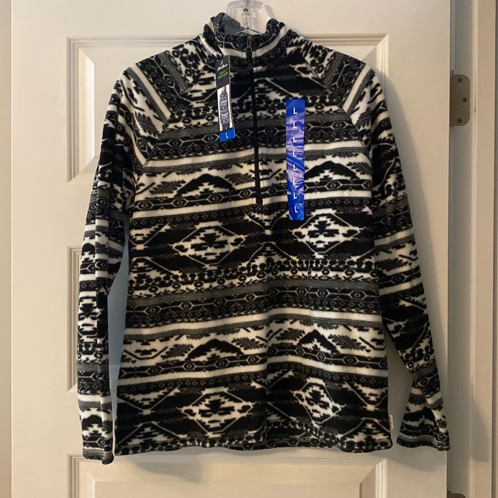 Eddie Bauer Tribal Aztec1/4 Zip Sweater Fleece black white Womens
